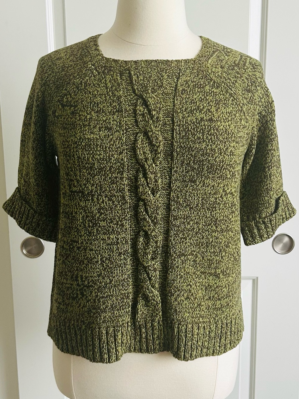 Green Cable Short Sleeve Knit Sweater